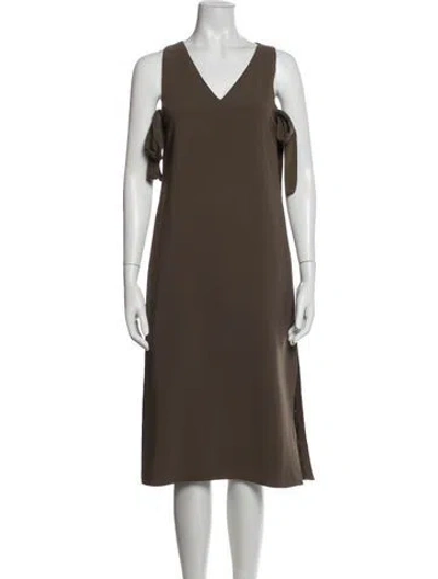 Pre-owned Theory V-neck Midi Length Dress In Brown