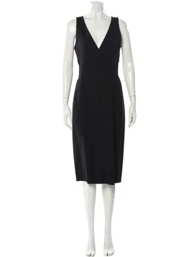 Pre-owned Theory V-neck Midi Length Dress In Gray