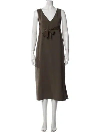 Pre-owned Theory V-neck Midi Length Dress In Gray