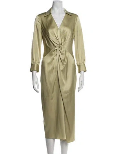 Pre-owned Theory V-neck Midi Length Dress In Green