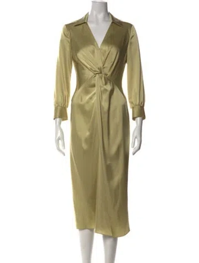 Pre-owned Theory V-neck Midi Length Dress In Green