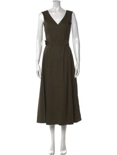 Pre-owned Theory V-neck Midi Length Dress In Green