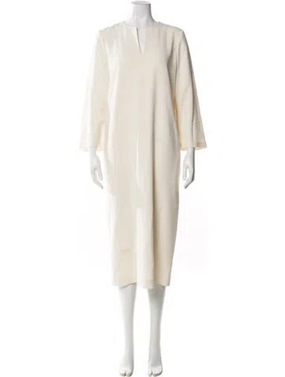 Pre-owned Theory V-neck Midi Length Dress In Neutral