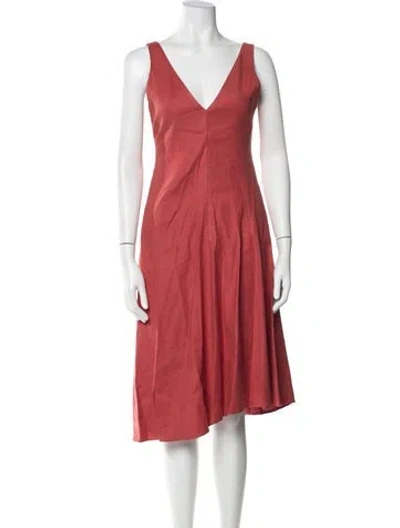 Pre-owned Theory V-neck Midi Length Dress In Pink
