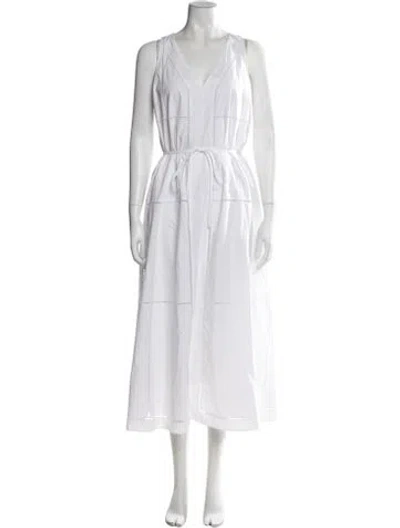 Pre-owned Theory V-neck Midi Length Dress In White
