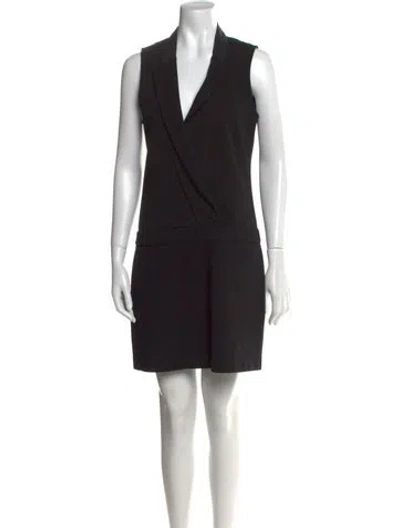 Pre-owned Theory V-neck Mini Dress In Black