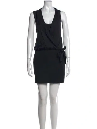 Pre-owned Theory V-neck Mini Dress In Black