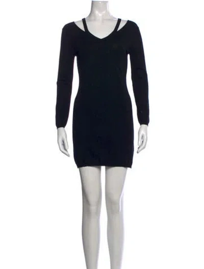 Pre-owned Theory V-neck Mini Dress In Black