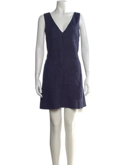 Pre-owned Theory V-neck Mini Dress In Blue