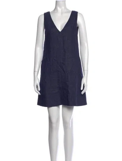 Pre-owned Theory V-neck Mini Dress In Blue