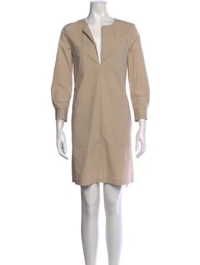 Pre-owned Theory V-neck Mini Dress In Brown