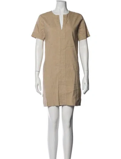 Pre-owned Theory V-neck Mini Dress In Neutral