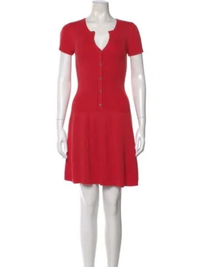 Pre-owned Theory V-neck Mini Dress In Red