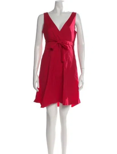 Pre-owned Theory V-neck Mini Dress In Red
