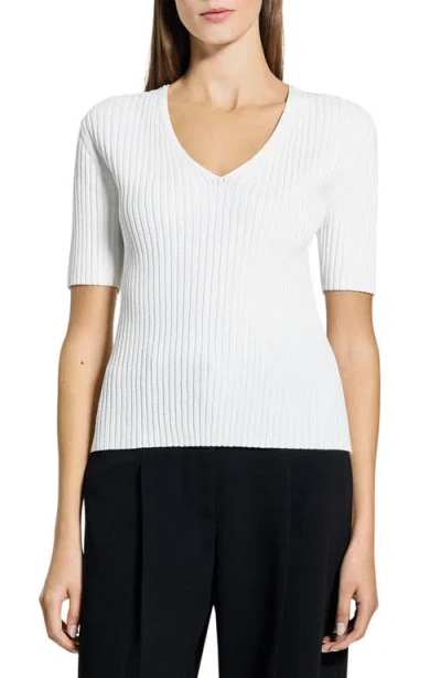 Theory V-neck Rib Pointelle Sweater In White