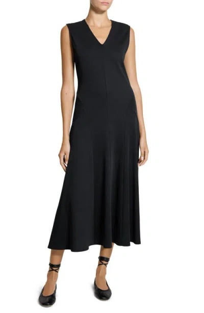 Theory V-neck Sleeveless Cotton Midi Dress In Black