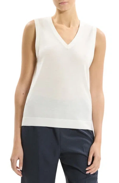 Theory V-neck Slim Fit Wool Tank In White