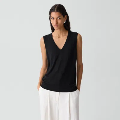 Theory V-neck Tank Top In Regal Wool In Black