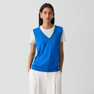 Theory V-neck Tank Top In Regal Wool In Blue