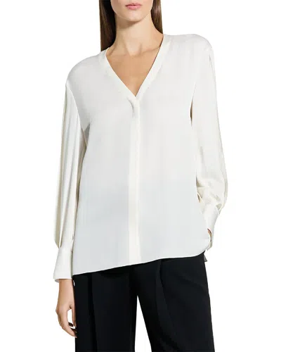 Theory Volume Sleeve Silk Blouse In White