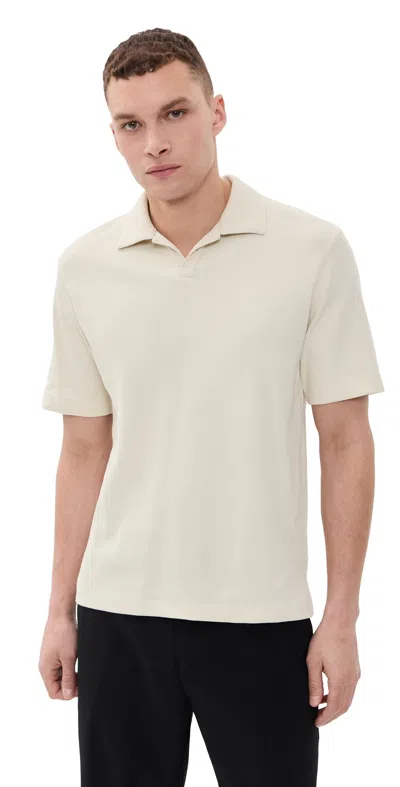 Theory Waffle Polo Shortsleeve In Soft Waffle Oat Milk In Nude