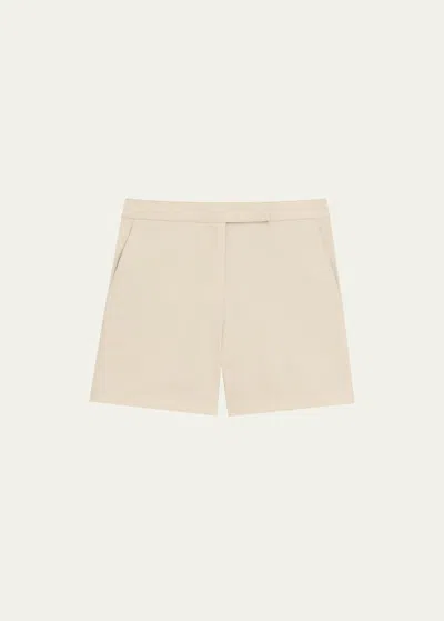 Theory Waist Tab Linen-blend Shorts In Straw