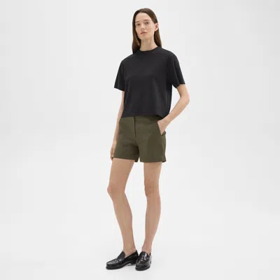 Theory Waist Tab Short In Good Linen In Dark Olive