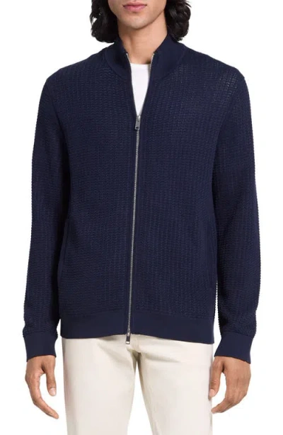 Theory Walton Full Zip Cotton Cardigan In Blue