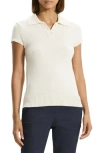 Theory Cap-sleeve Cotton And Merino Wool Polo Top In White