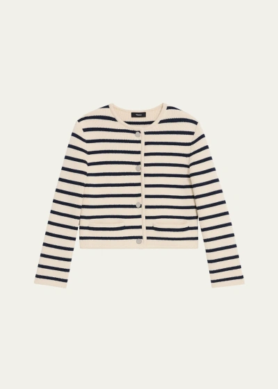Theory Waverly Cotton Stripe Cropped Jacket In Multi