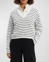 Theory Waverly Stripe Cotton V-neck Crop Sweater In Whbk