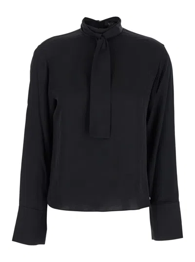 THEORY BLACK BLOUSE WITH SCARF IN SILK WOMAN