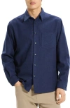 Theory Weekend Brushed Cotton Twill Button-up Shirt In Blue