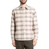 Theory Weekend Gradient Check Brushed Cotton Button-up Overshirt In Brown