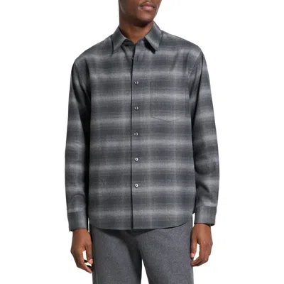 Theory Weekend Gradient Check Brushed Cotton Button-up Overshirt In Gray