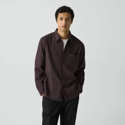 Theory Weekend Shirt In Cotton Check In Brown