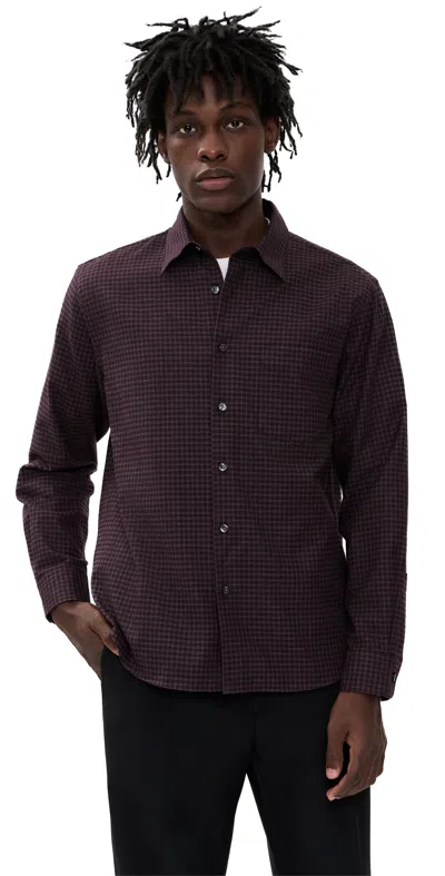 Theory Weekend Shirt In Woods Check Deep Eggplant Multi In Purple