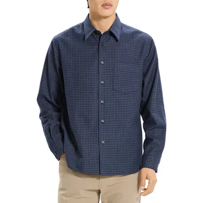 Theory Weekend Woods Check Cotton Button-up Shirt In Blue