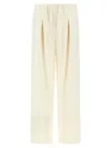 Theory Drawstring Elastic Waistband Pleated Trousers In White