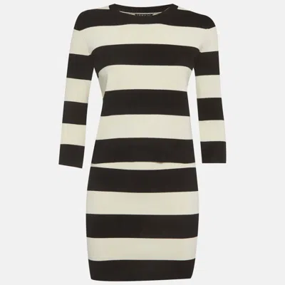 Theory White/ Black Striped Knit Top And Skirt Set In Multi