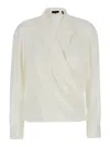 Theory White Blouse With Peak Revers And Crossover Neck In Neutral