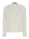 Theory White Blouse With Peak Revers And Crossover Neck In White