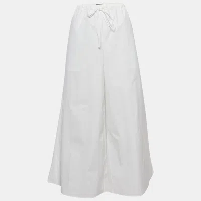 Pre-owned Theory White Cotton Drawstring Wide-leg Trousers M
