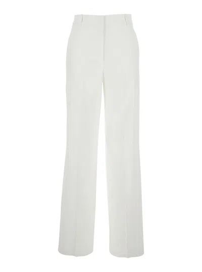 Theory White High Waisted Pants With Crinkled Effect In Linen And Viscose Stretch Blend Woman