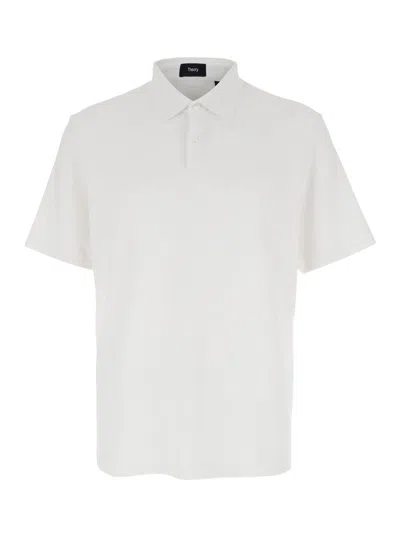 THEORY WHITE POLO SHIRT WITH BUTTON CLOSURE IN COTTON MAN