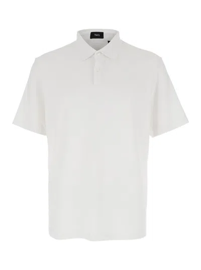 Theory White Polo Shirt With Button Closure In Cotton Man