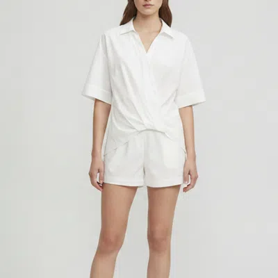 Pre-owned Theory White Poplin Pleated Ss Twist Shirt S