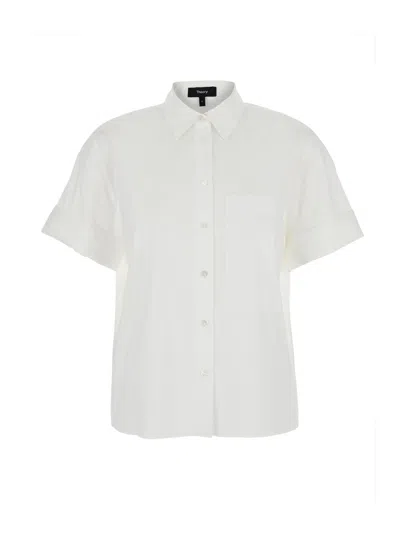 Theory White Shirt With Classic Collar In Cotton Blend Woman
