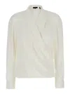 Theory White Blouse With Peak Revers And Crossover Neck In White
