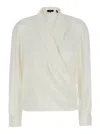 Theory White Blouse With Peak Revers And Crossover Neck In White